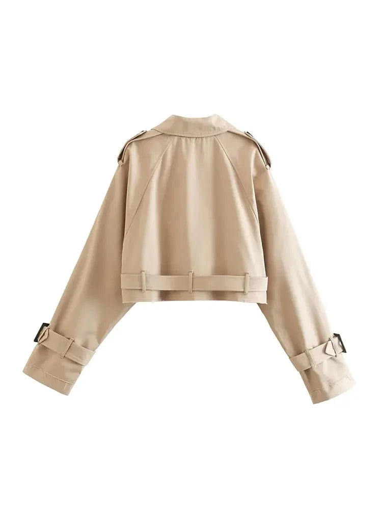 Belt Cropped Trench Spring Jacket Women