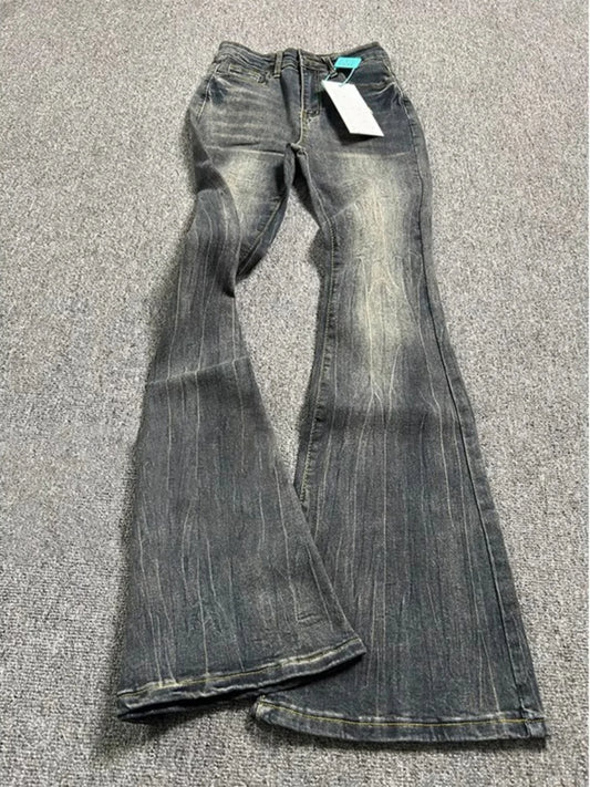 Oversized Washed Denim Flare Pants