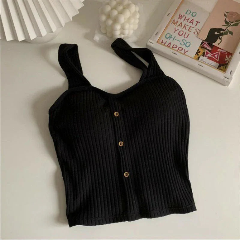 New Fashionable Women's Short Top Paired With Bra Pads