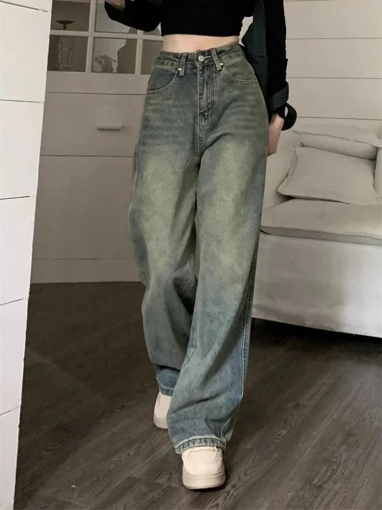 Deeptown Y2k Baggy Wide Leg Jeans Women