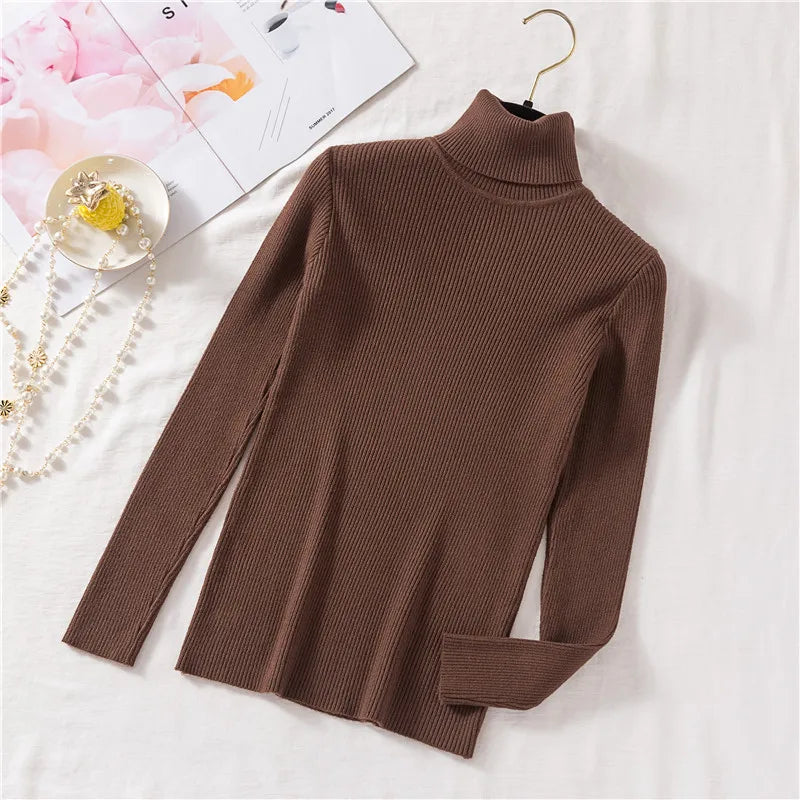 Long Sleeve Knitted Foldover Turtleneck