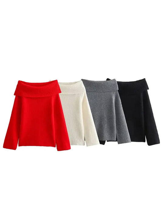 Women Fashion Solid Off Shoulder Sweater