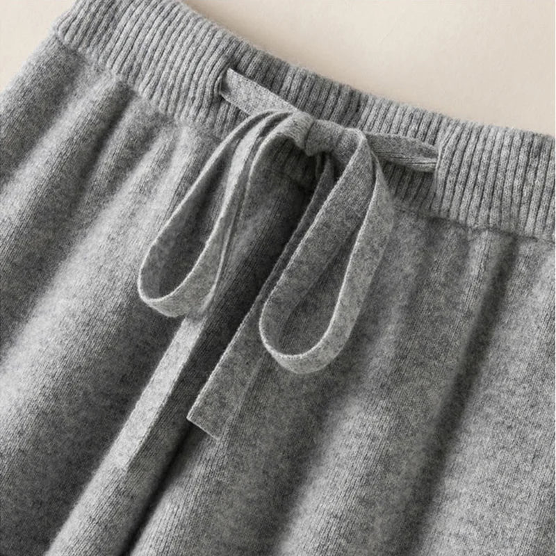 Thick Warm Knitted Casual Chic Basic Soft Elastic High Waist Women's Pants