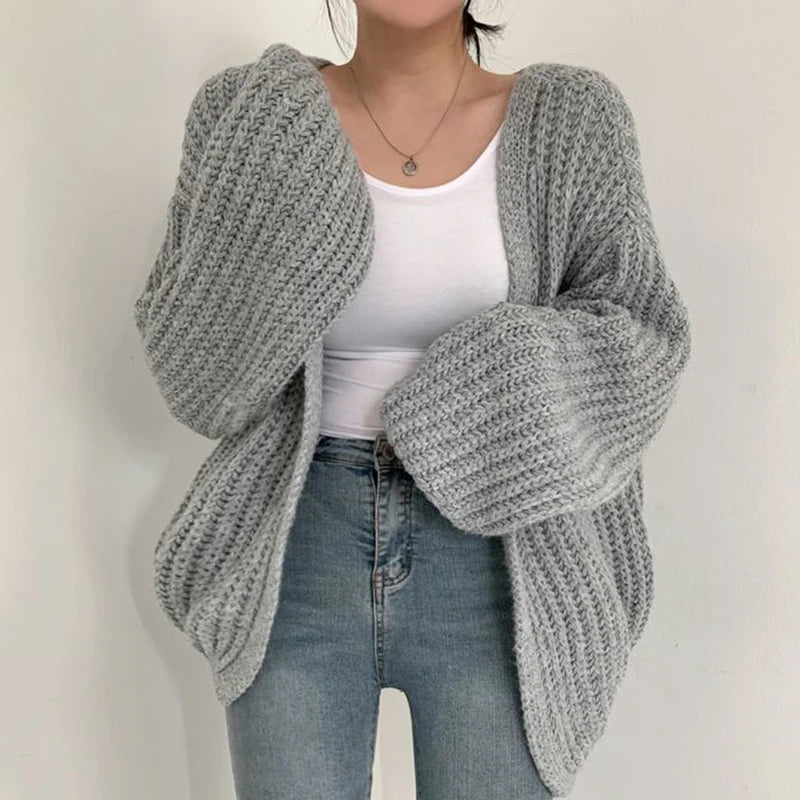 Lantern Sleeve Women Cardigan Sweater