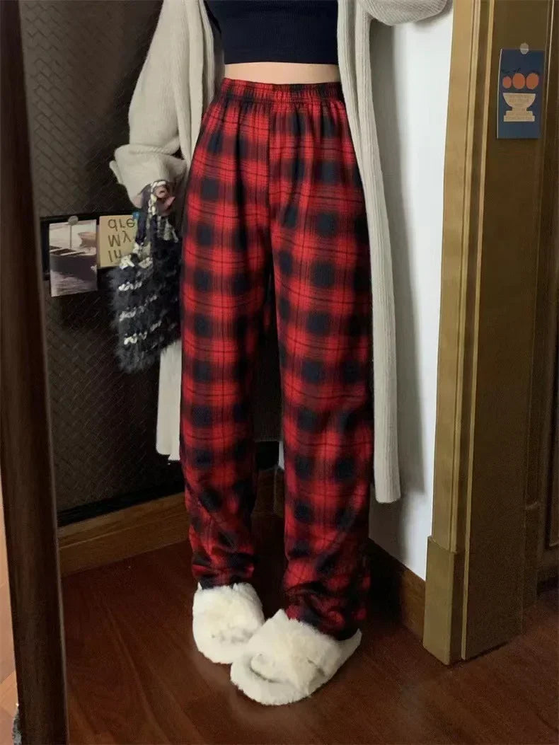 Fashion Warm Plush Plaid Pants