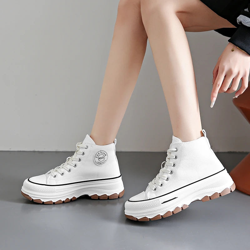 Women High Top Sneakers Lace-Up Casual Plarform Shoes