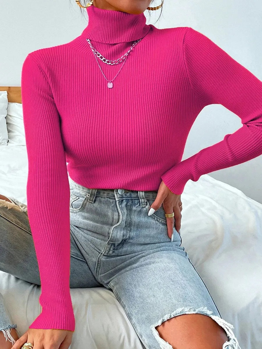 Long Sleeve Knitted Foldover Turtleneck