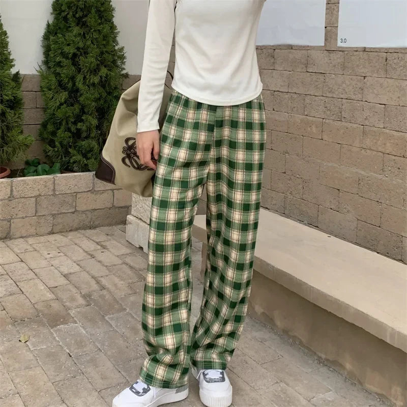 Fashion Warm Plush Plaid Pants