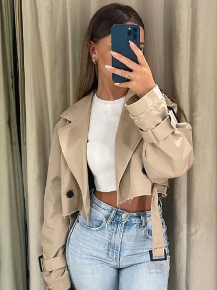 Belt Cropped Trench Spring Jacket Women