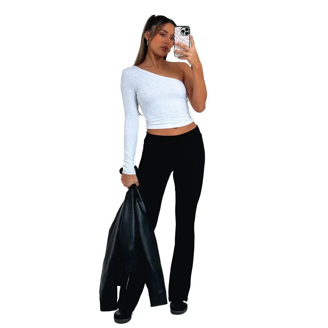 Women's Solid Pants Slim Fitting High Waisted Casual Flare