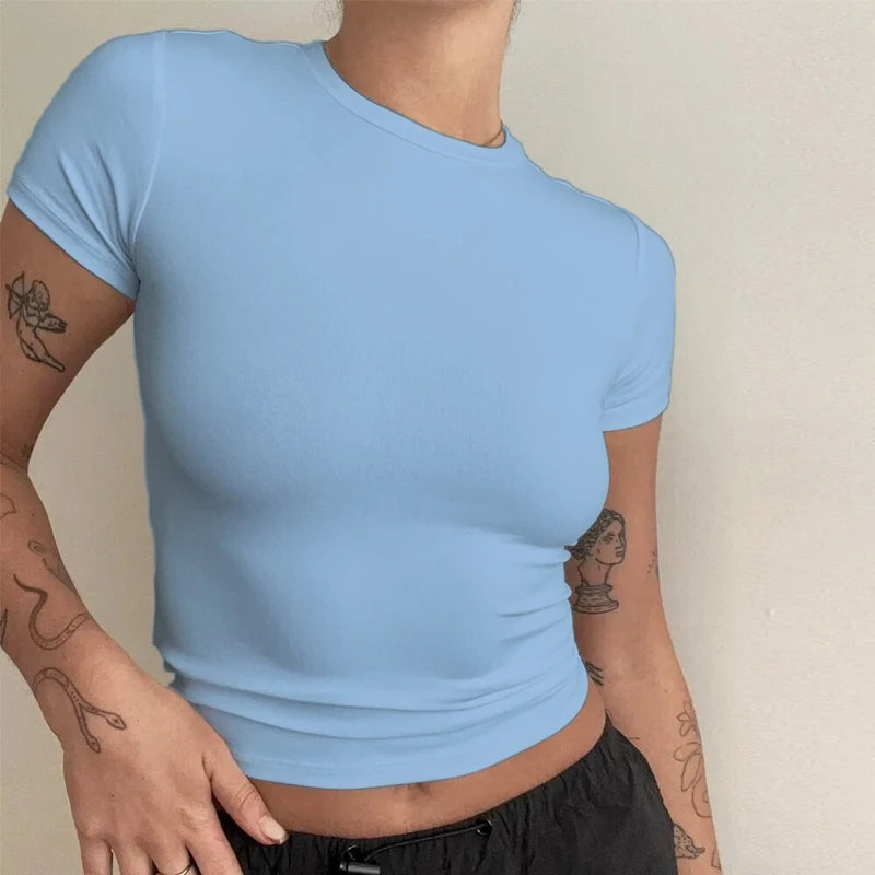 Woman Clothing Short Sleeve T-shirt Slim Fit Top