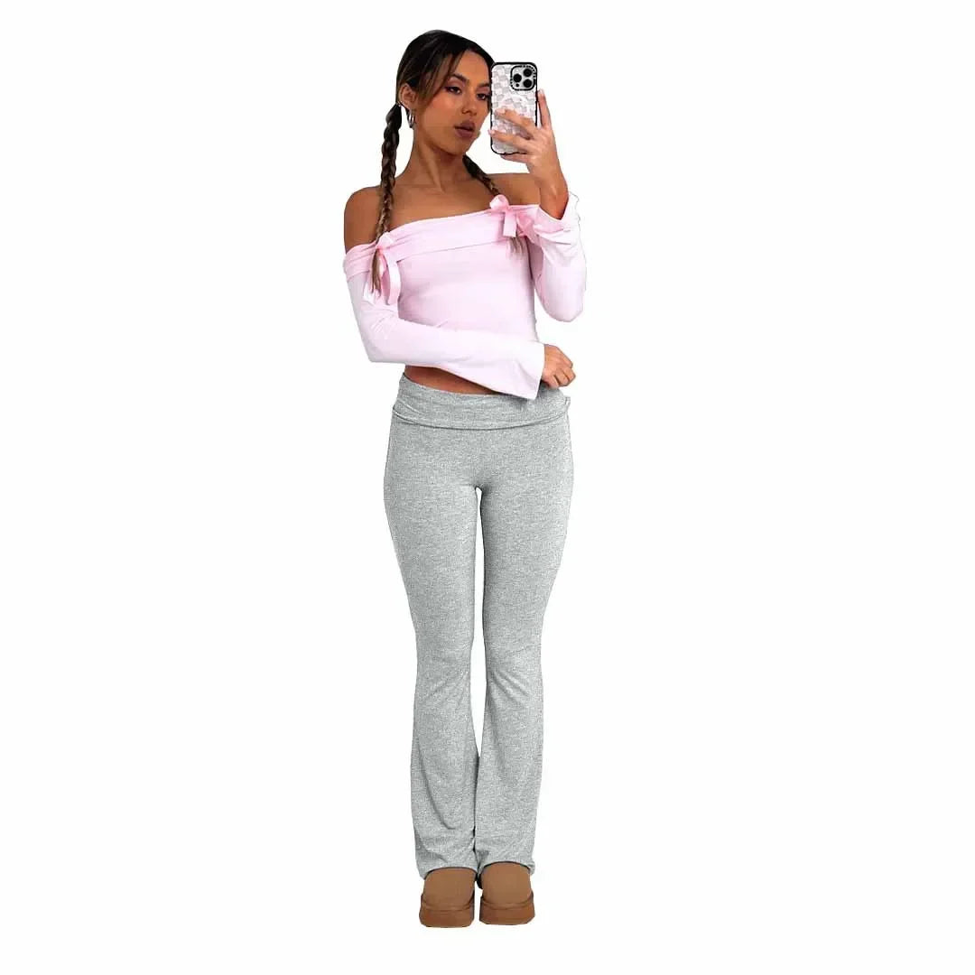 Women's Solid Pants Slim Fitting High Waisted Casual Flare