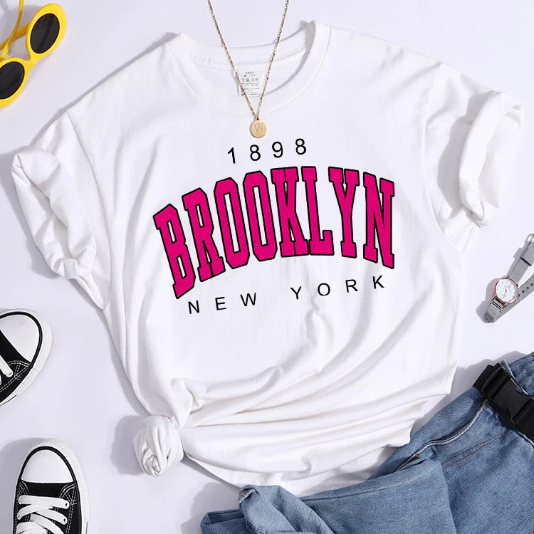 Women T Shirt 1898 Brooklyn New York Print Short Sleeve