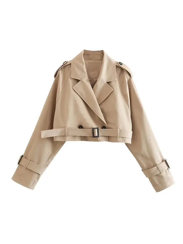 Belt Cropped Trench Spring Jacket Women