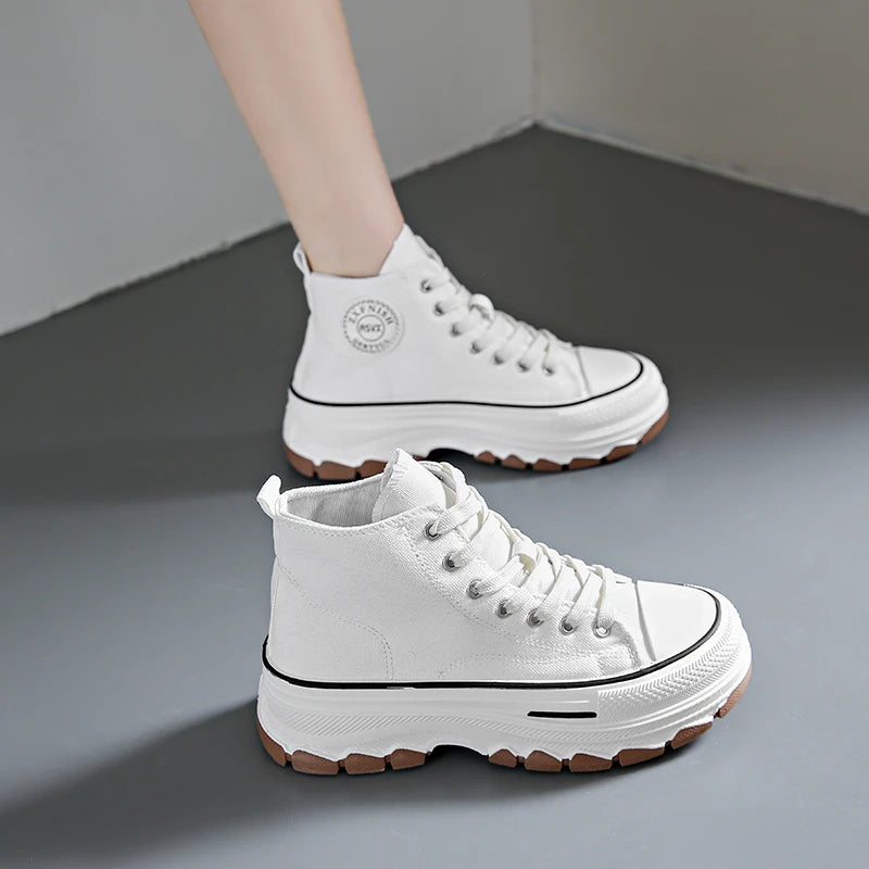 Women High Top Sneakers Lace-Up Casual Plarform Shoes