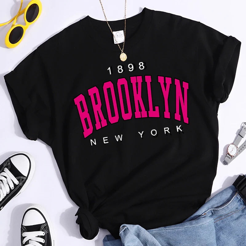 Women T Shirt 1898 Brooklyn New York Print Short Sleeve