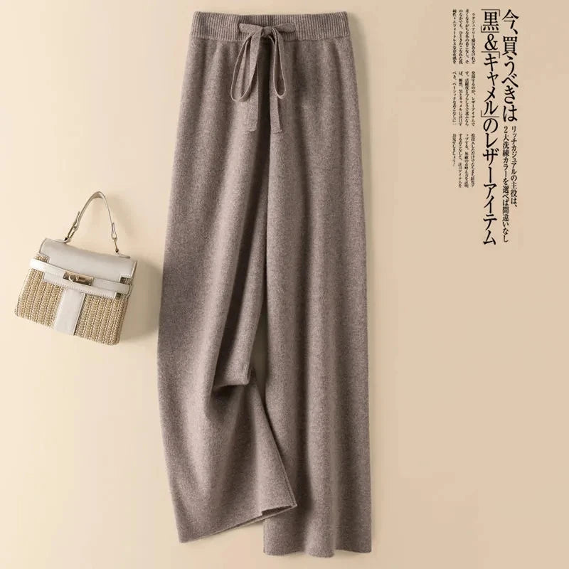 Thick Warm Knitted Casual Chic Basic Soft Elastic High Waist Women's Pants