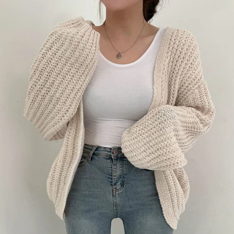 Lantern Sleeve Women Cardigan Sweater