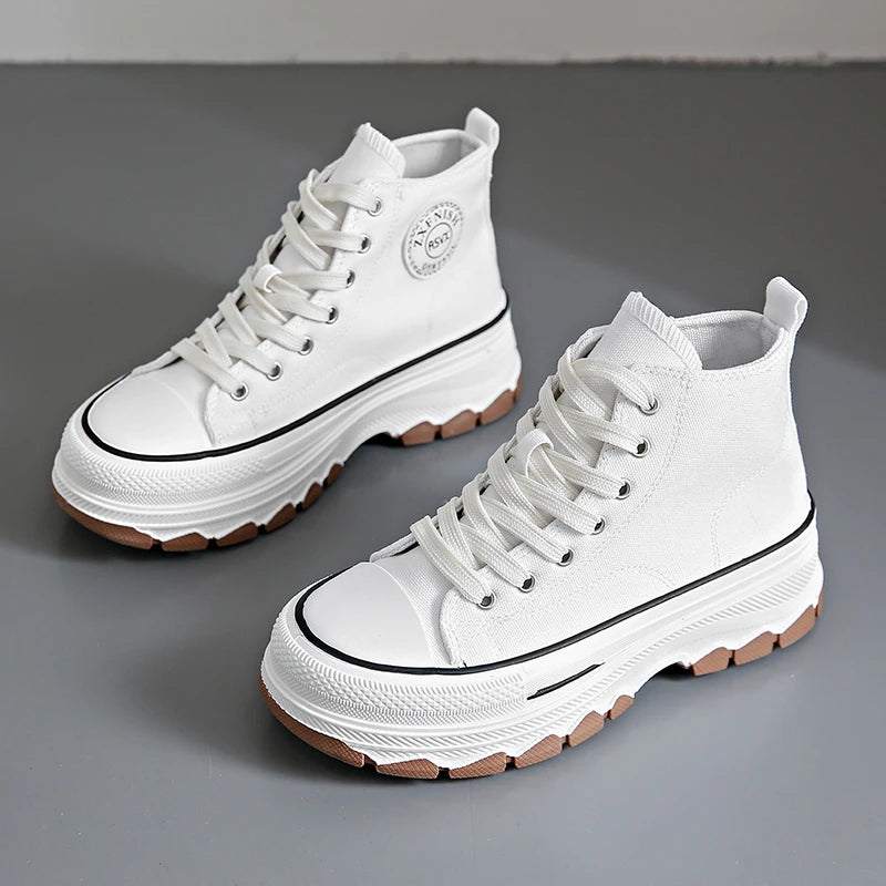 Women High Top Sneakers Lace-Up Casual Plarform Shoes