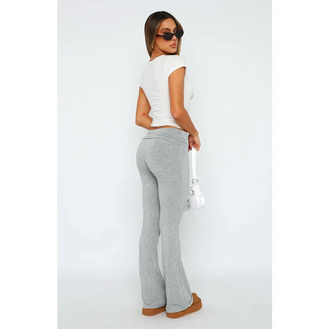 Women's Solid Pants Slim Fitting High Waisted Casual Flare