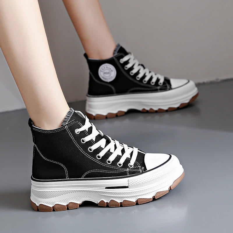 Women High Top Sneakers Lace-Up Casual Plarform Shoes