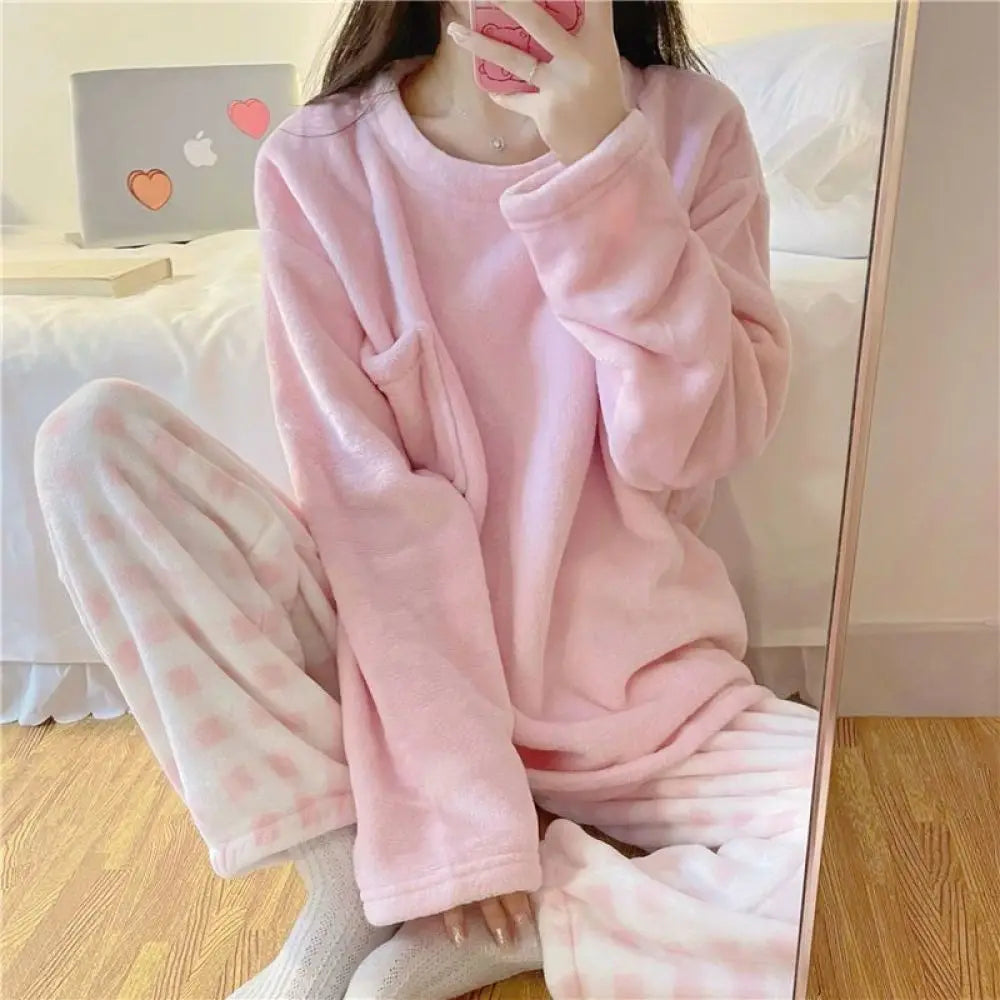 Fleece Thick Warm Women's Pajamas Set