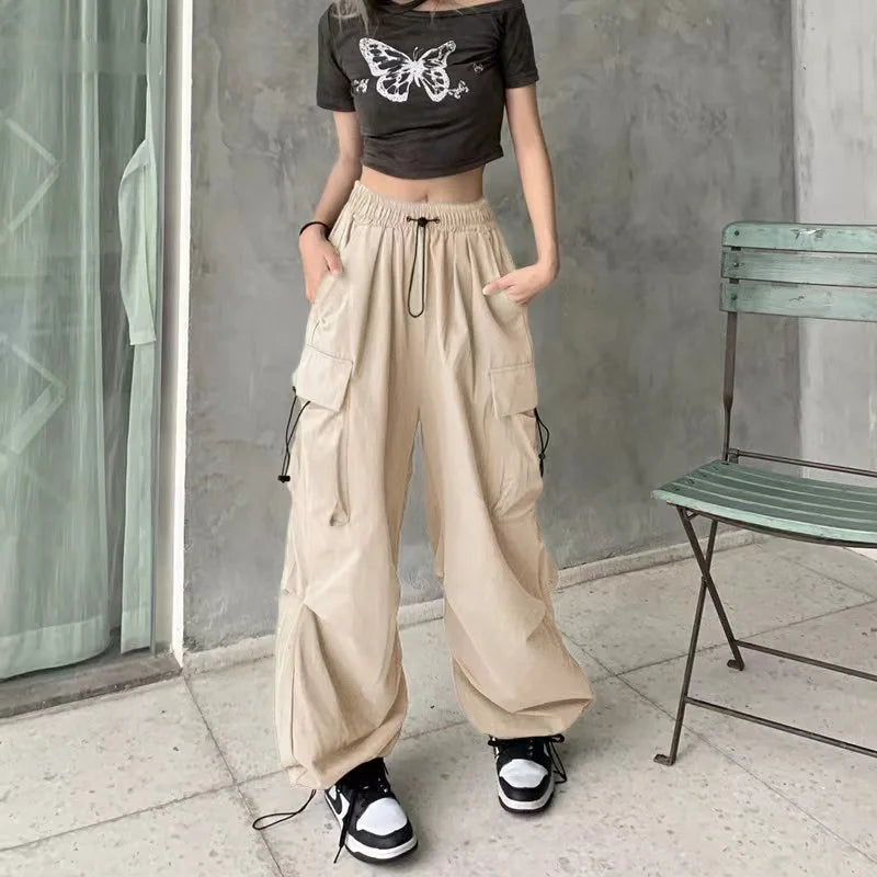 Hip-Hop Wide-Leg Large Pockets Drawstring