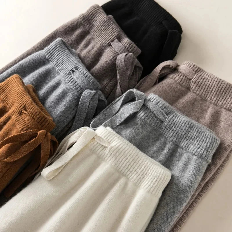 Thick Warm Knitted Casual Chic Basic Soft Elastic High Waist Women's Pants