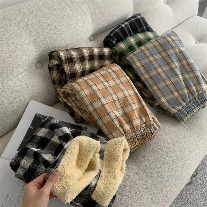 Fashion Warm Plush Plaid Pants