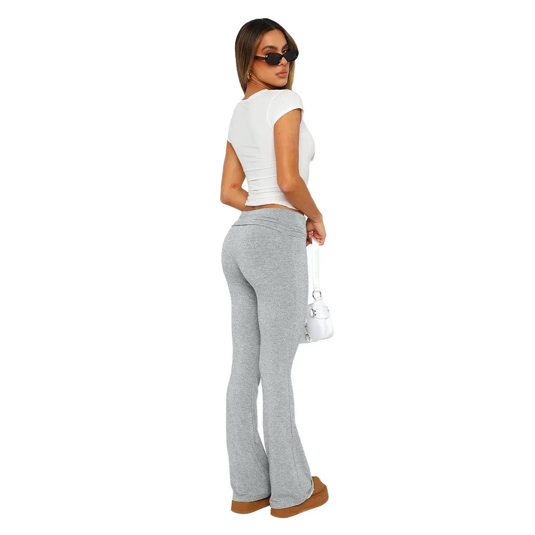 Women's Solid Pants Slim Fitting High Waisted Casual Flare