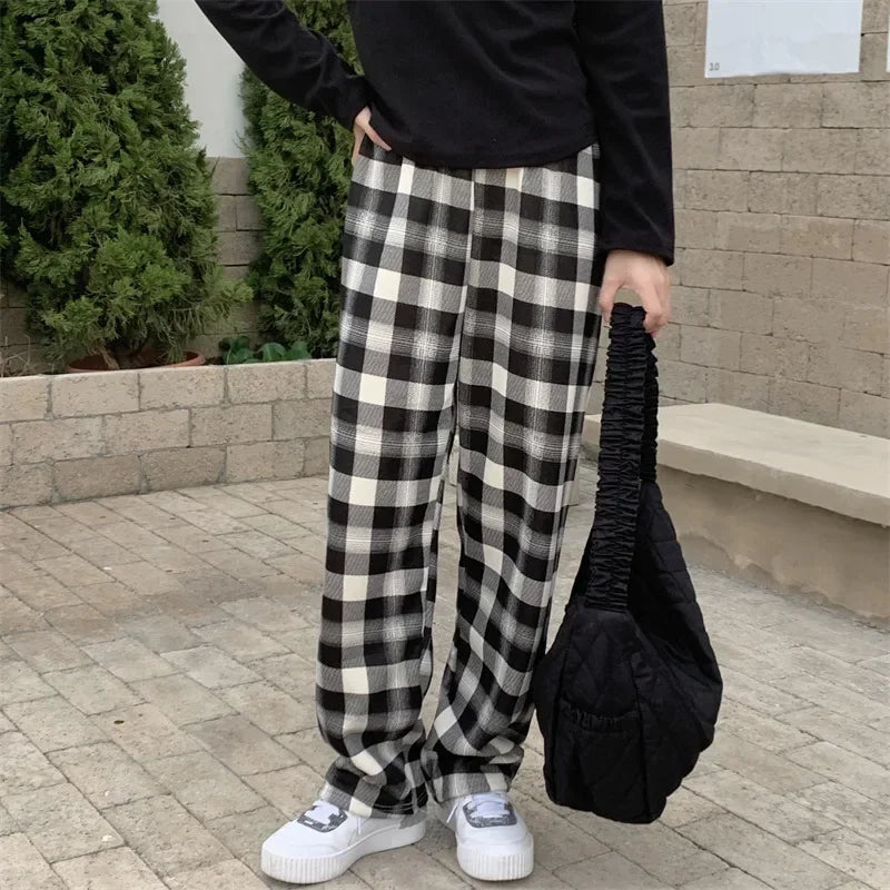 Fashion Warm Plush Plaid Pants