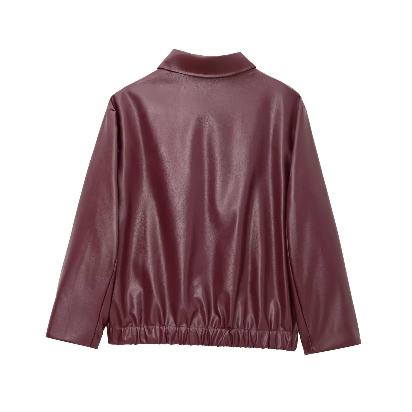 Wine Red Leather Jakcet Fashion Outerwear