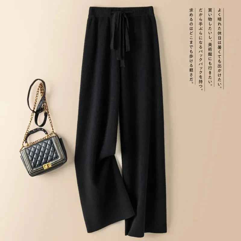 Thick Warm Knitted Casual Chic Basic Soft Elastic High Waist Women's Pants