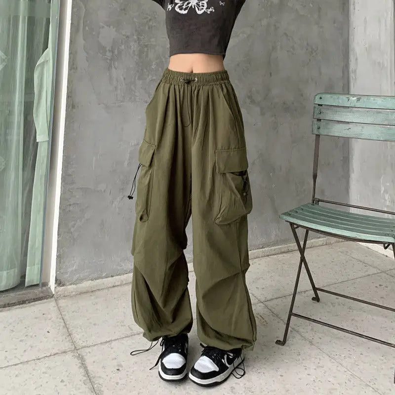 Hip-Hop Wide-Leg Large Pockets Drawstring