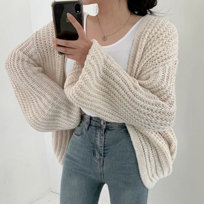 Lantern Sleeve Women Cardigan Sweater