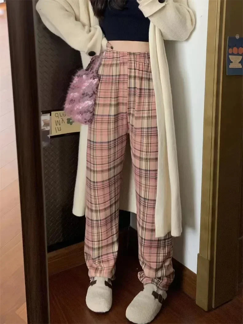 Fashion Warm Plush Plaid Pants