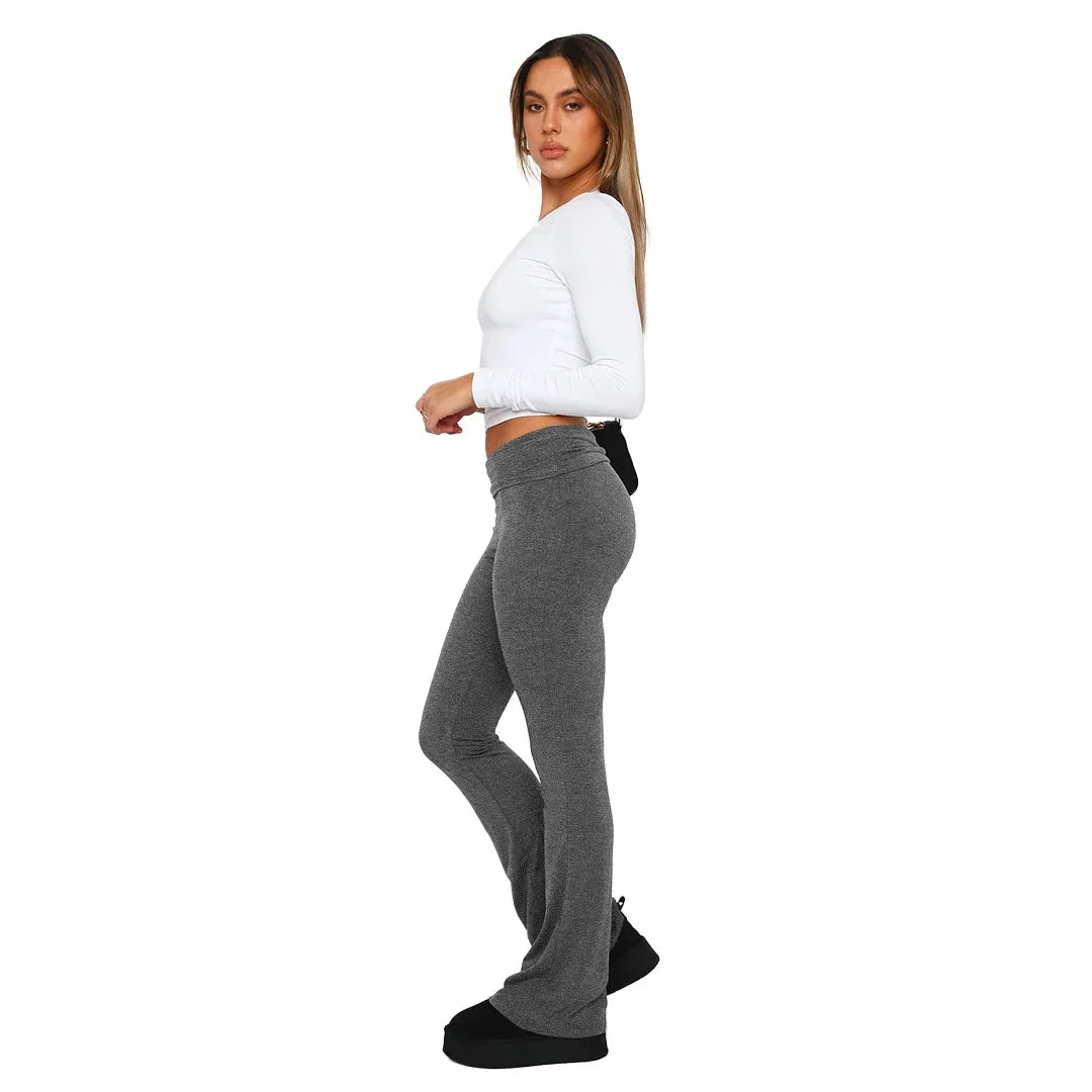 Women's Solid Pants Slim Fitting High Waisted Casual Flare