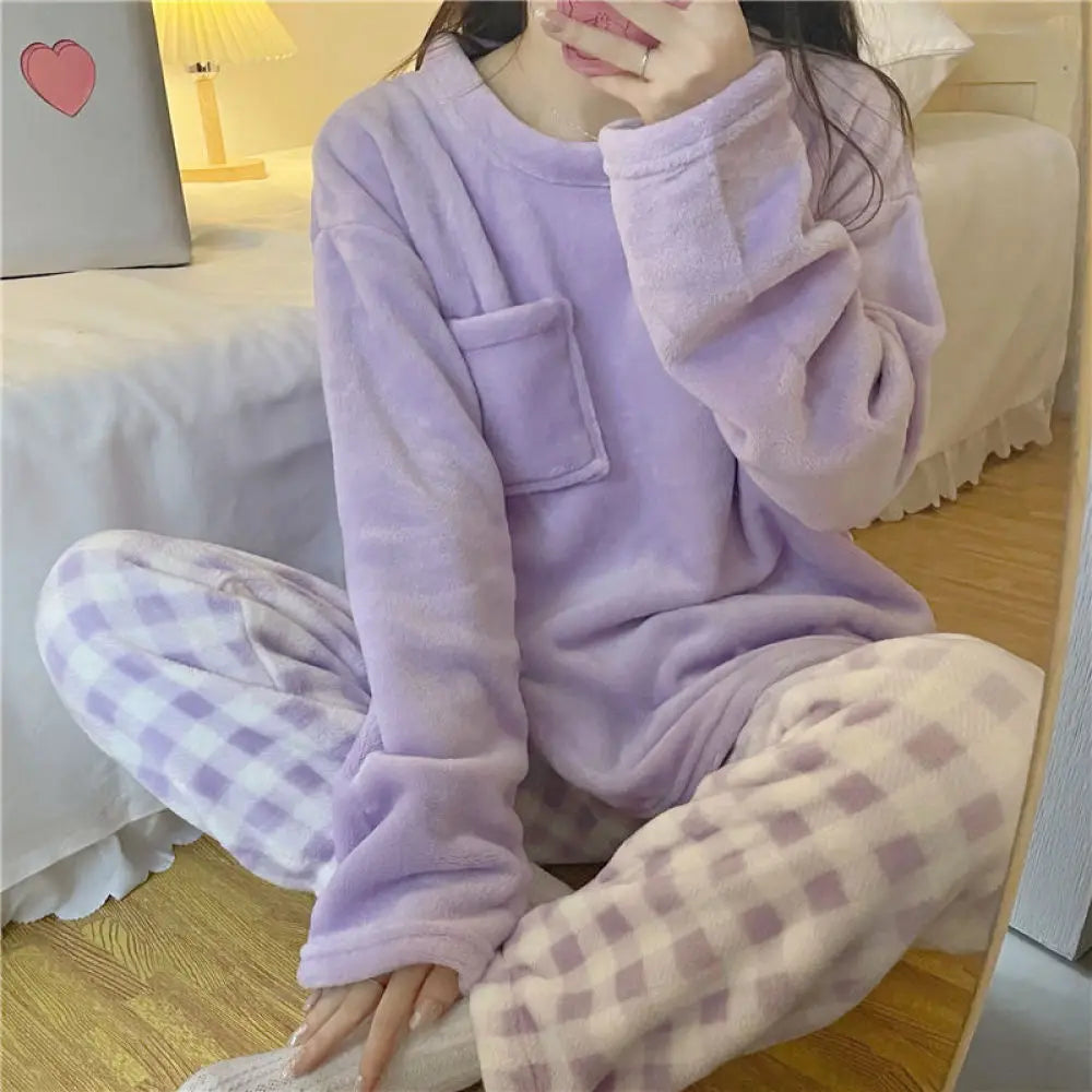 Fleece Thick Warm Women's Pajamas Set