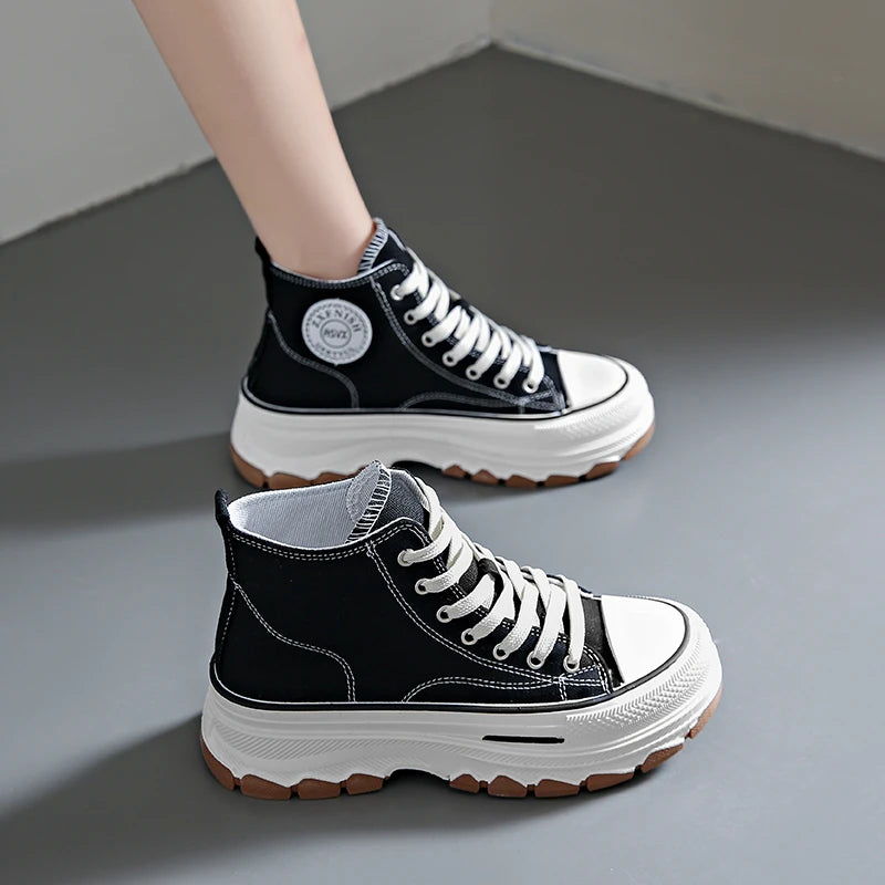 Women High Top Sneakers Lace-Up Casual Plarform Shoes