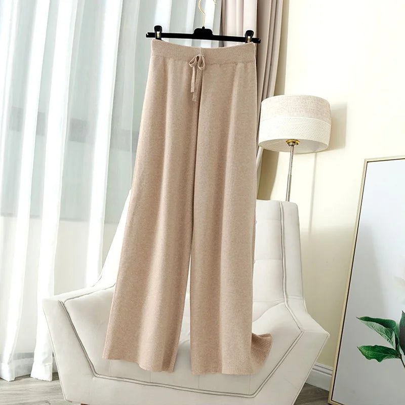 Thick Warm Knitted Casual Chic Basic Soft Elastic High Waist Women's Pants