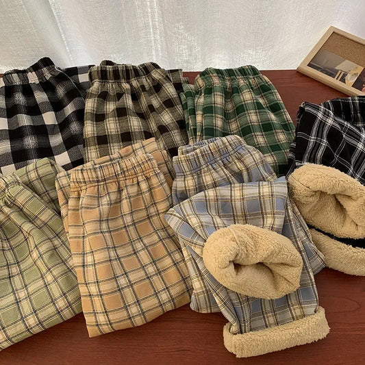 Fashion Warm Plush Plaid Pants