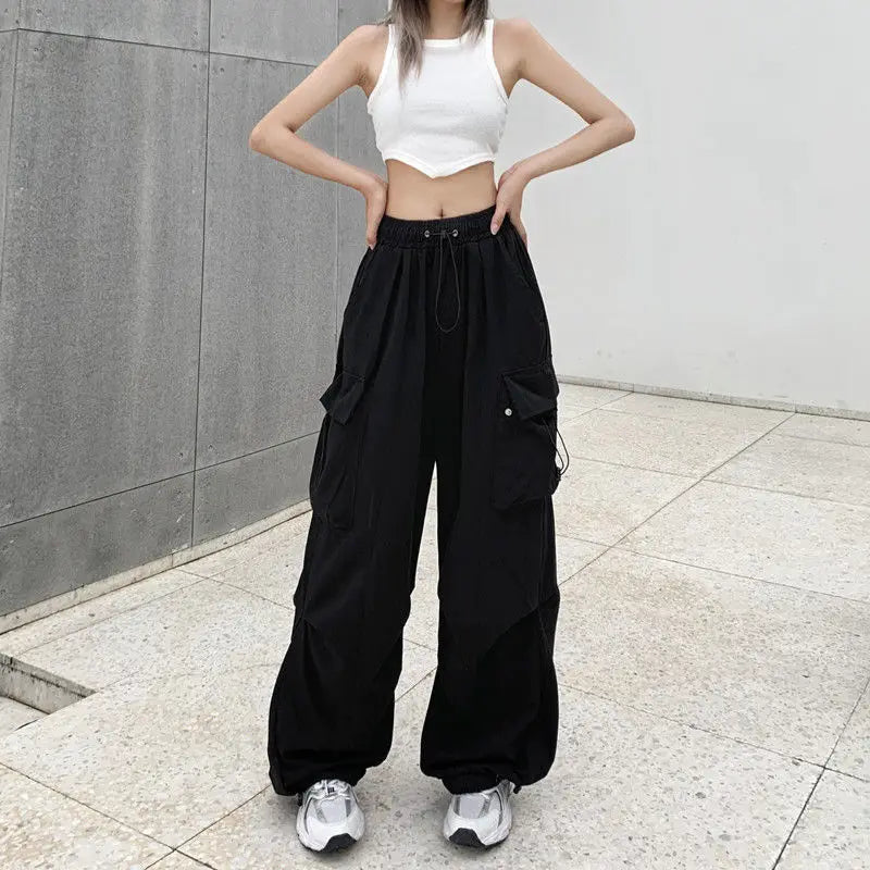 Hip-Hop Wide-Leg Large Pockets Drawstring