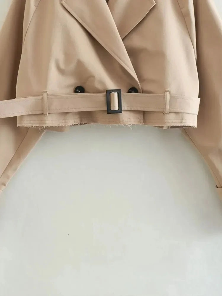 Belt Cropped Trench Spring Jacket Women